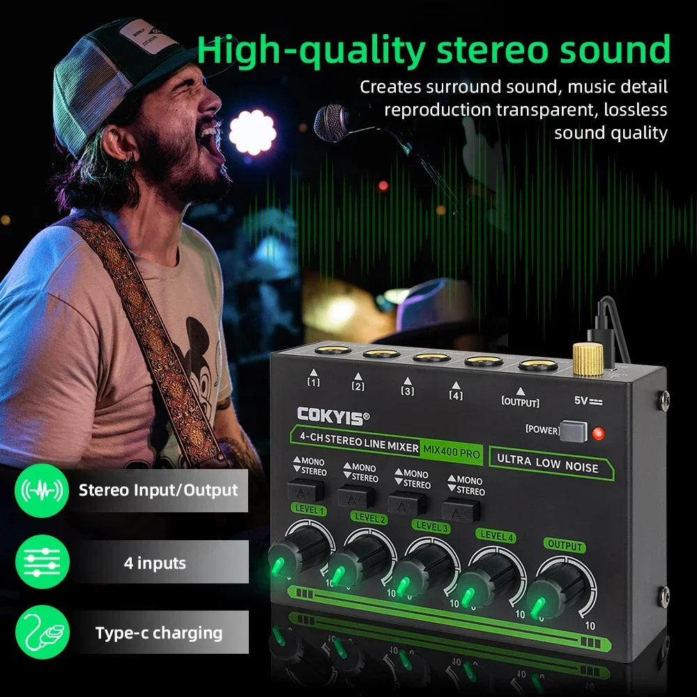 DC 5V 4/6/8 Channel Mini Sound Mixer Ultra Low Noise Line Mixer Power Supply Easy Operation Audios Mixer with RGB Lighting