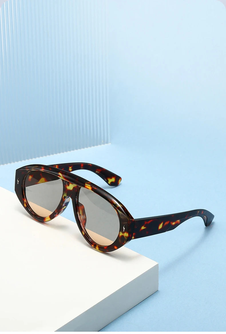 SO&EI Retro Pilot Women Sunglasses Fashion Blue Green Shades UV400 Men Rivets Punk Outdoor Sun Glasses