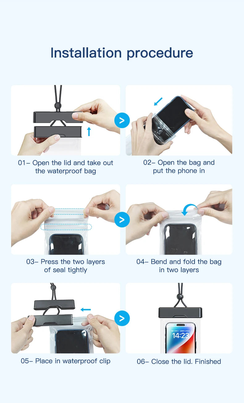 Clear Window Waterproof Phone Pouch - Touchscreen Case for Underwater Photos, Swimming, Rafting (iPhone, Huawei, Xiaomi, Android