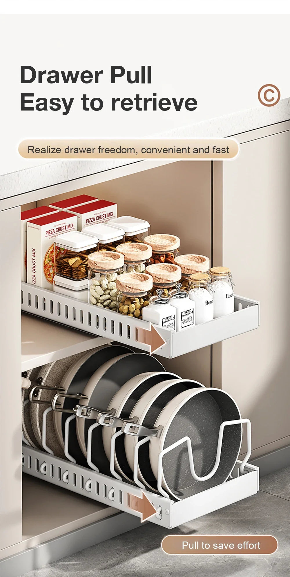 Kitchen Multifunctional Organizer - Pull-Out for Pots/Pans, Sliding Lid Holder, Spice Rack & Dish Drying Racks Drawer Organizer