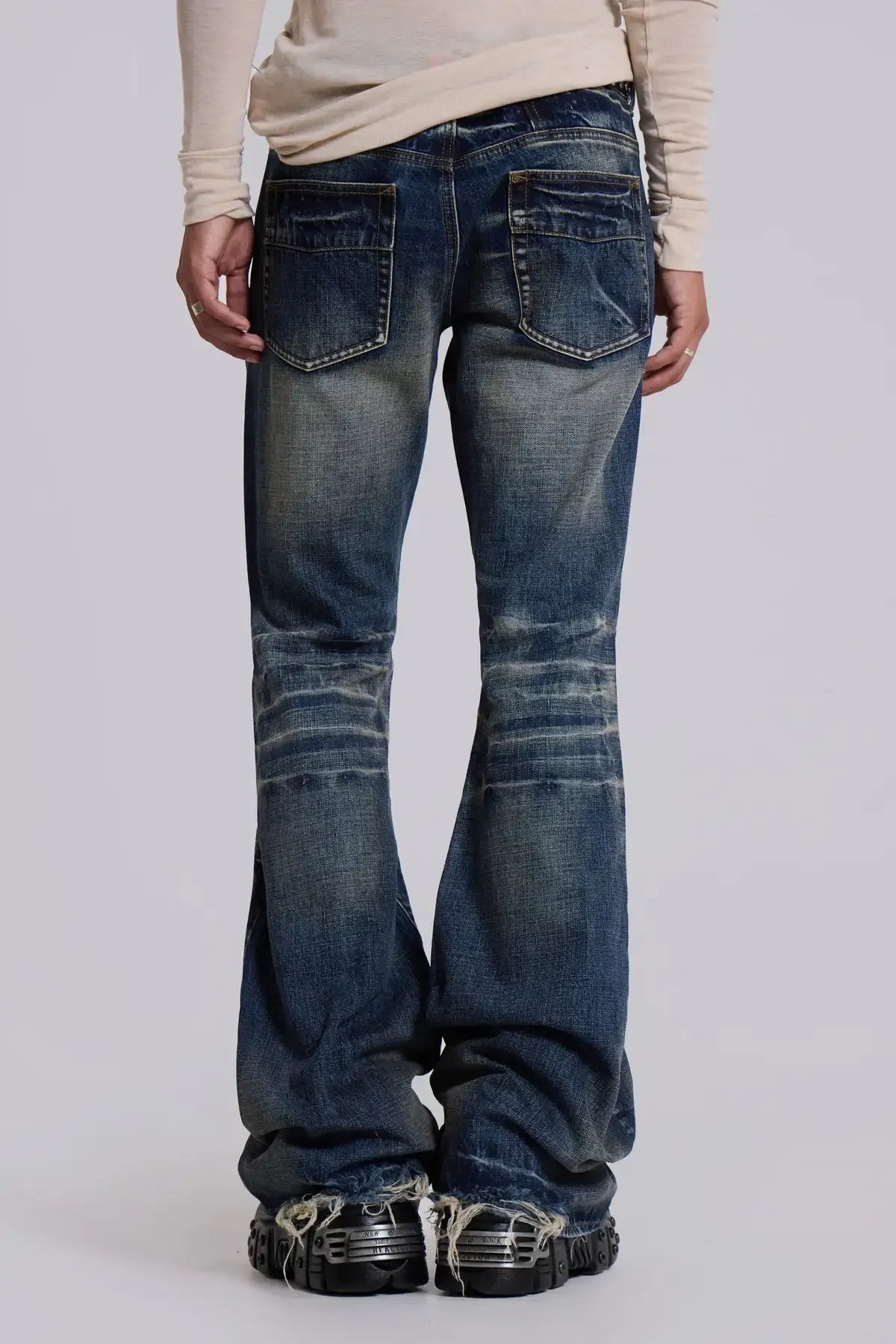 Y2K Arctic White Drift Flared Trumpet Jeans Retro Washed High Street Hip Hop Wide Leg Pants Gothic Slim Fit Unisex Trumpet Jeans