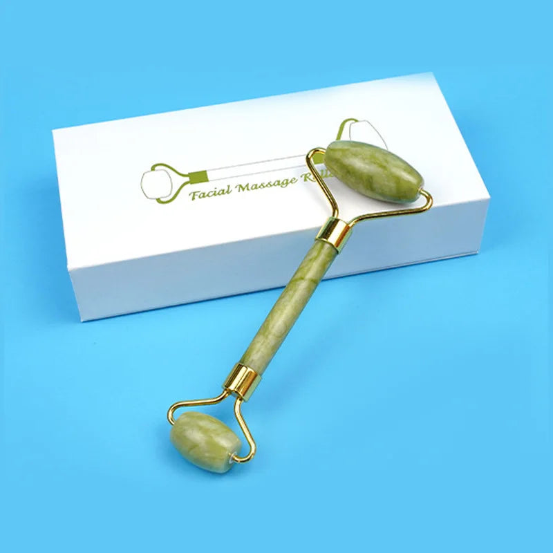 Natural Jade Roller Massager for Face Body Back Foot Massage Roller Facial Liftting Anti-wrinkle Double-end Gua Sha Jade Stone