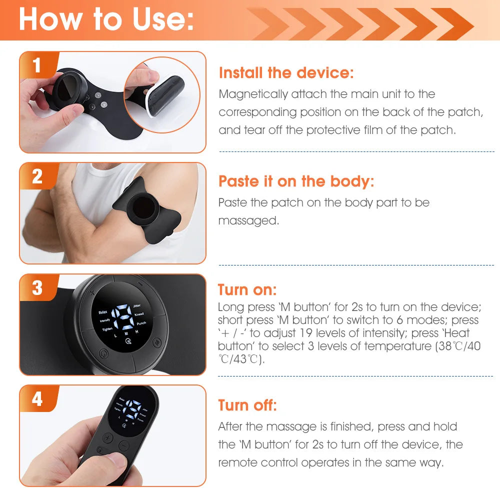 Multi functional full body universal heating massager EMS pulse digital display screen massager 6-speed 19 gear massage patch