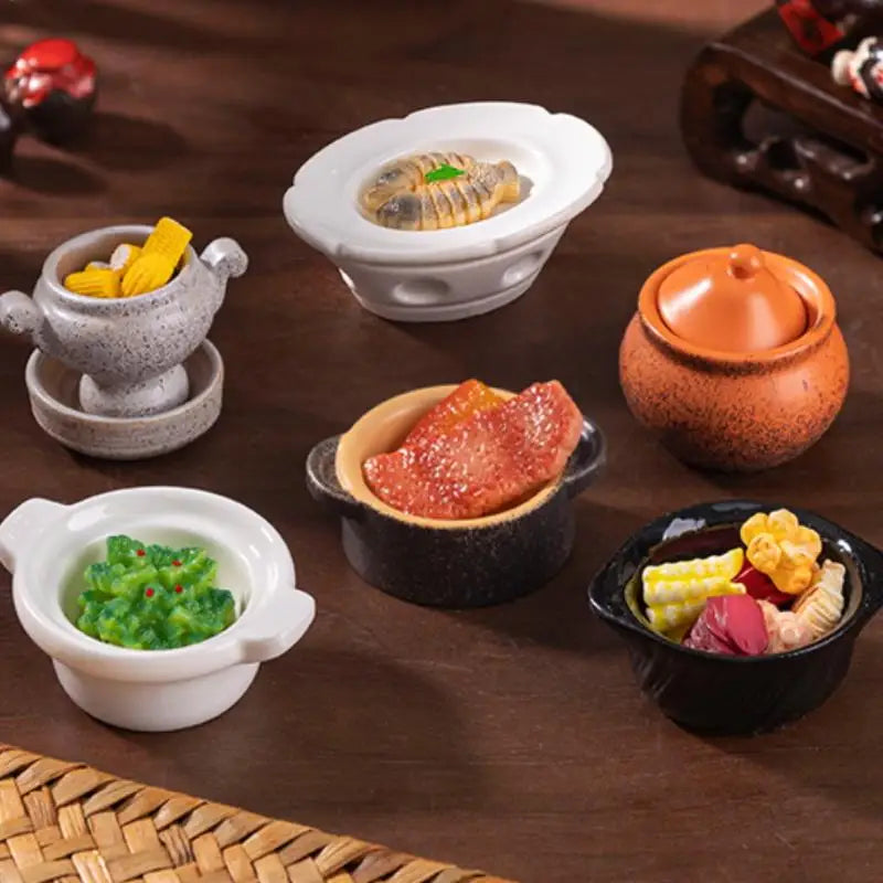 DIY Miniature Dollhouse Kitchen Decoration Accessories; Mini Clay Pot, Plate and Food Model