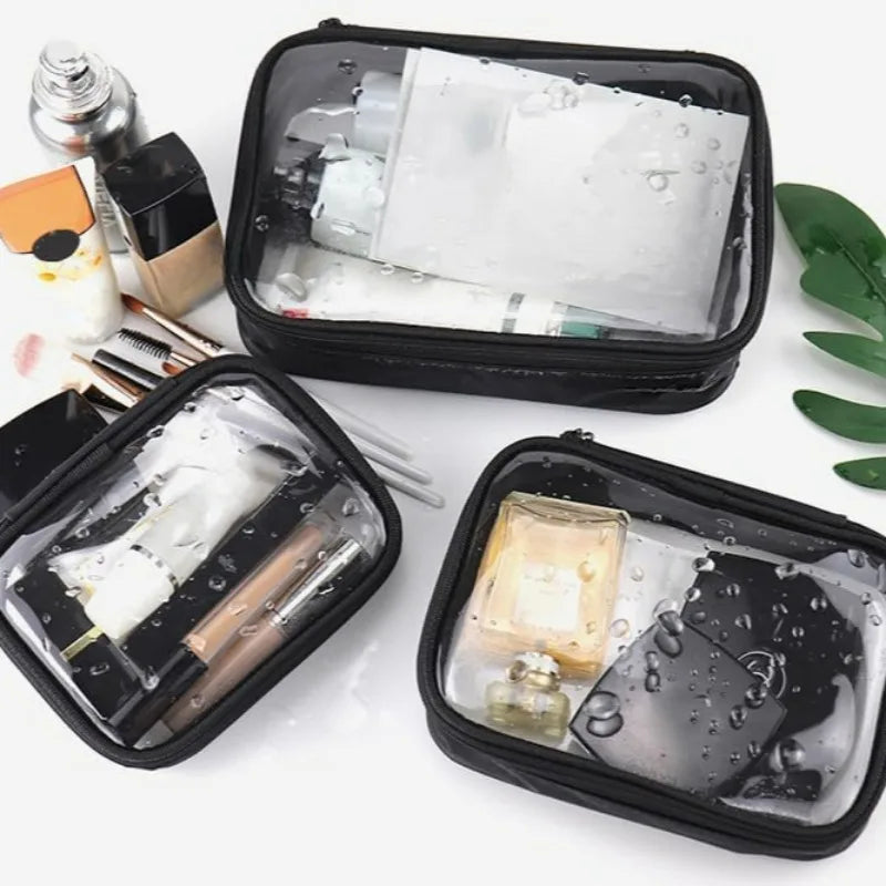 Waterproof Cosmetic Bag Transparent TPU Small Items Pack Makeup Toiletry Zipper Opening Storage Pouch Black Sturdy Wash Bags