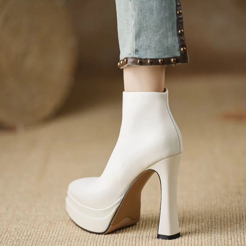 2026 New Ultra-high Heel Stretch Boots for Women Autumn Winter New Style Pointed-toe Thick-soled Waterproof Platform Ankle Boots