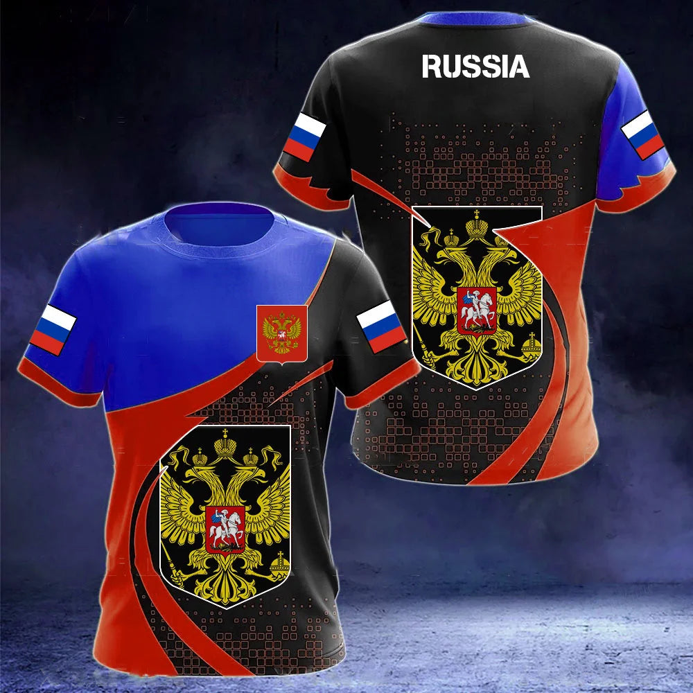Russia Men's T-shirts Casual Fashion Summer New Russian Flag Short Sleeved Tops Tees Men's Clothing Oversized T-shirt Streetwear