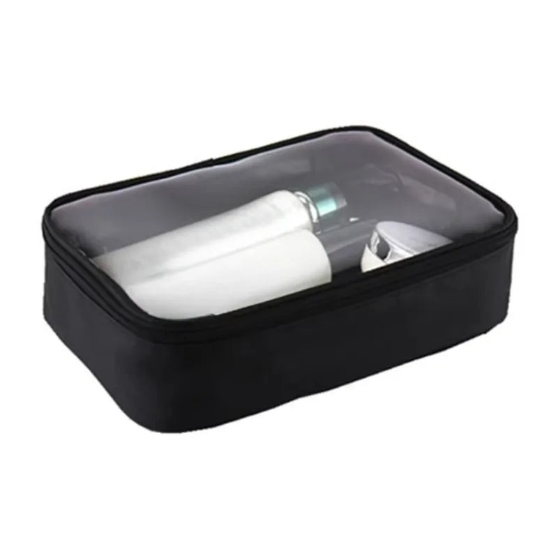 Waterproof Cosmetic Bag Transparent TPU Small Items Pack Makeup Toiletry Zipper Opening Storage Pouch Black Sturdy Wash Bags