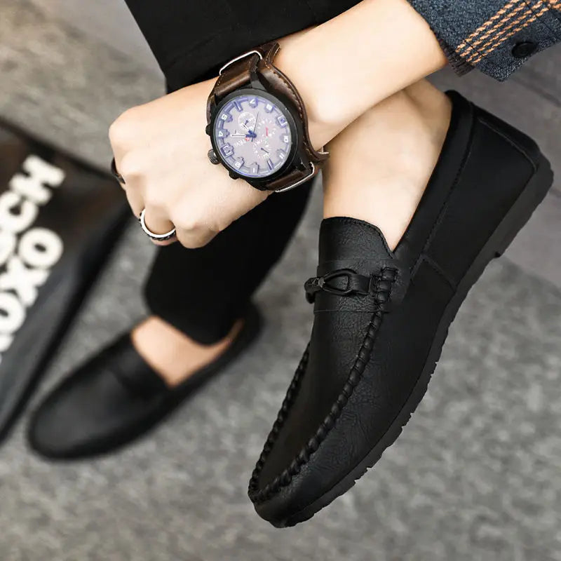 Men's Summer Hot Sale Of The Season Slip-On Loafers Casual Driving Shoes Soft Bottom Breathable Korean Style round Toe Leathe...