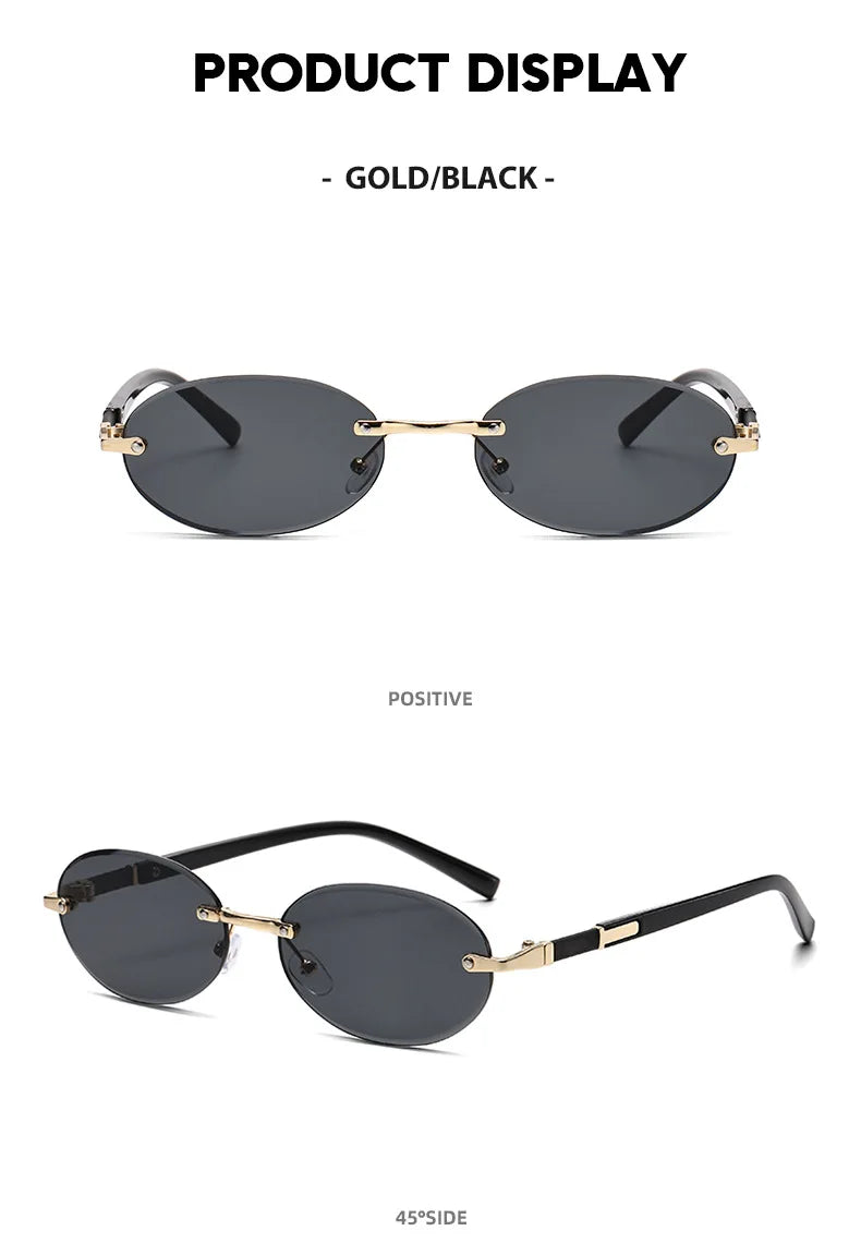 Personalized Oval Frame Sunglasses Women Men Retro Metal High-end Sun Glasses Luxuy Frameless Trimming Traveling UV400 Eyewear