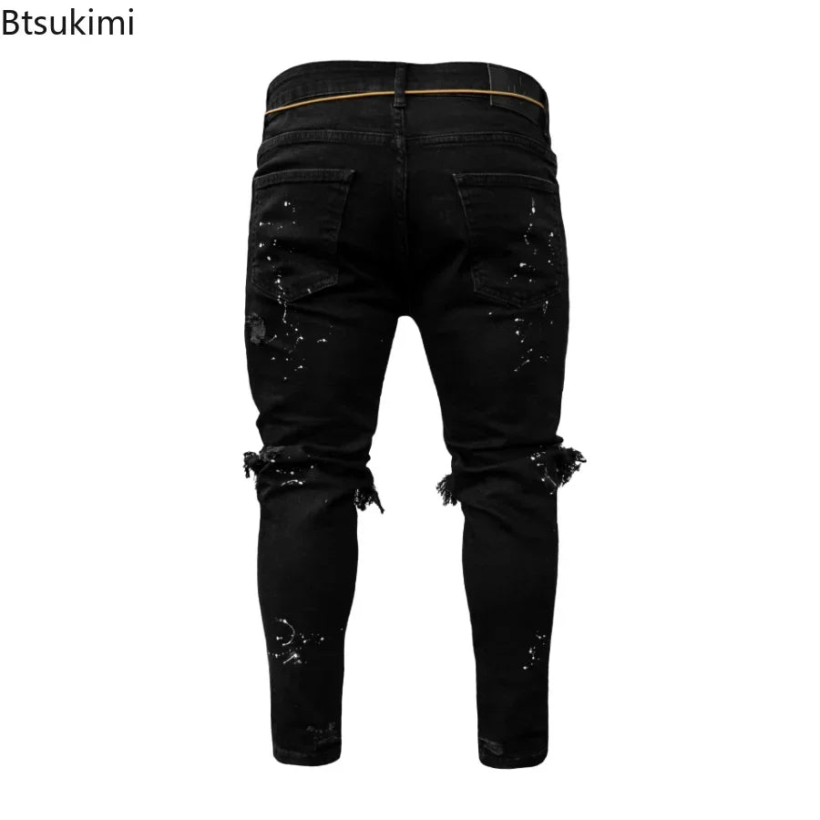 New 2026 Ripped Hole Jeans for Men Hip Hop Cargo Pant Distressed Denim Jeans Skinny Men Clothing Full Length Slim Trousers Male