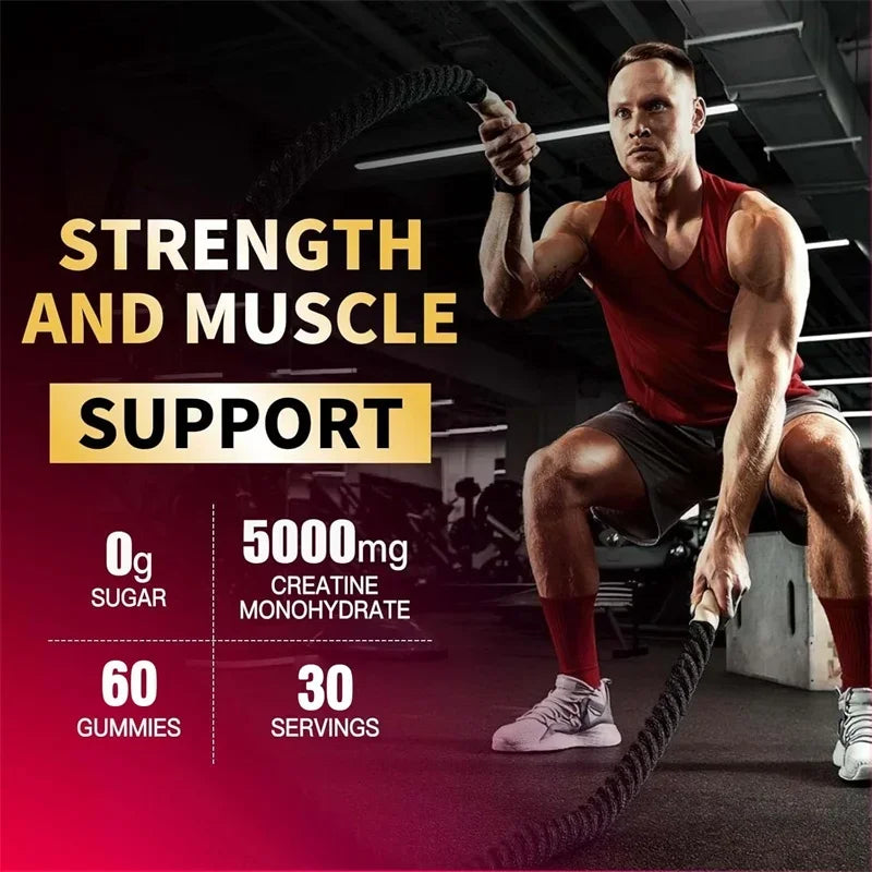Creatine Monohydrate Gummies - Increases Endurance, Builds Muscle, Improve Athletic Performance, Energy and Focus, Non-GMO