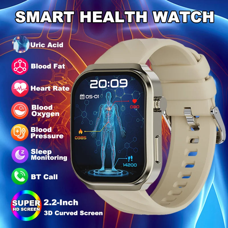 LIGE New AI Healthy Diagnose Smart Watch 2.2" Curved Screen Women Men Blood Lipid Uric Acid Heart Rate Health Tracker Smartwatch