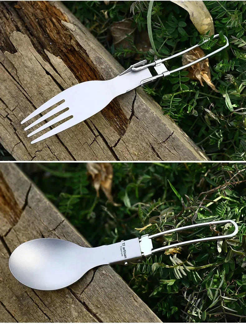 Tiartisan Titanium Foldable Cutlery Portable Outdoor Camping Tableware Hiking Folding Fork Spoon Knife
