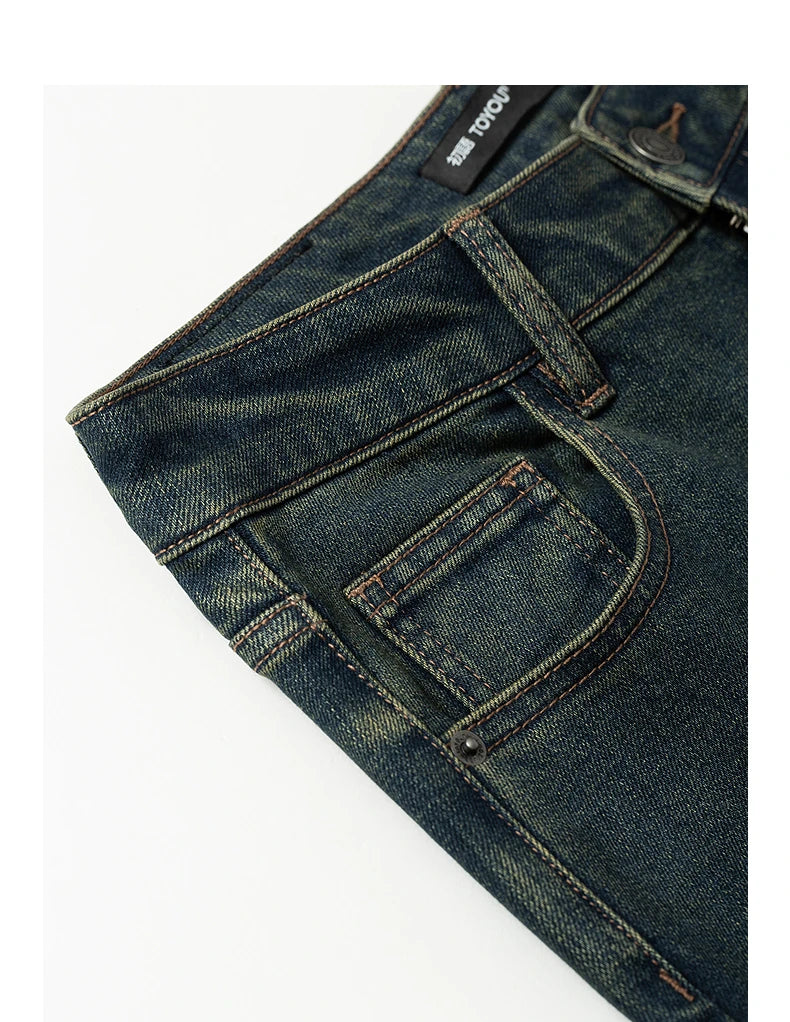 TOYOUTH Women Stretch Jeans 2025 Winter New Slightly Flared Mid-low Waist Slim Fitting Slimming Warm Fleece-lined Long Pants