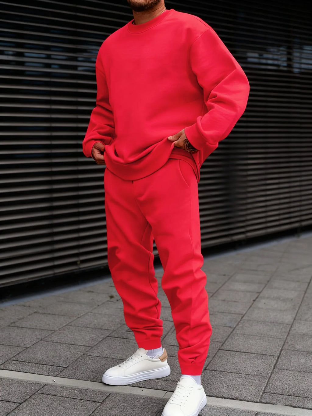 Autumn Man Sweatshirt Set Fleece Casual Solid Color Two-piece set Fashion Crewneck Sweatshirts Street Soft Sweatpants