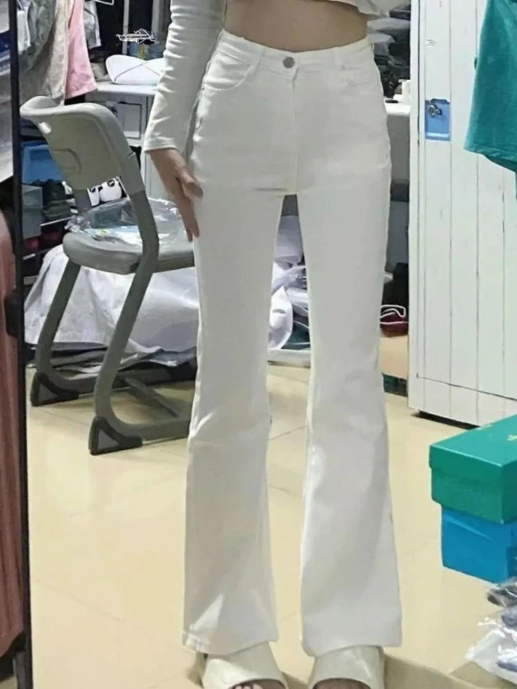 Autumn Spring Slim Skinny Jeans Women Denim Pants Vintage White Tight Trousers Fashion Female Elastic Jeans Casual Flare Pants