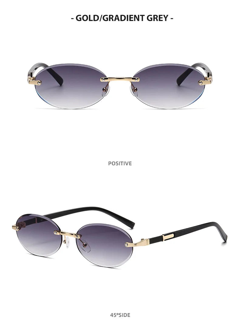 Personalized Oval Frame Sunglasses Women Men Retro Metal High-end Sun Glasses Luxuy Frameless Trimming Traveling UV400 Eyewear