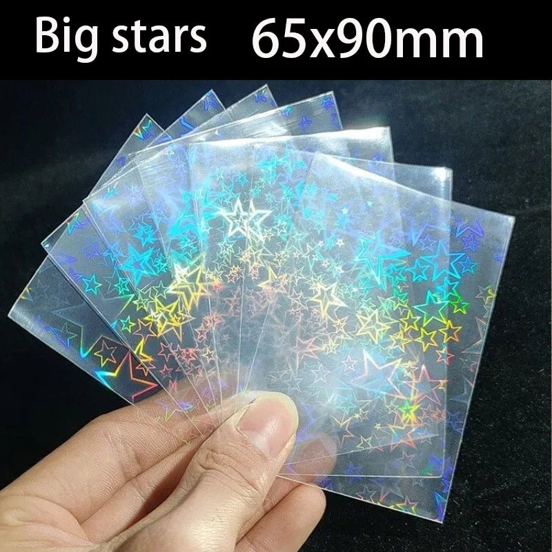50PCS Laser Heart fireworks butterfly Flashing Holographic Transparent Clear Card Film Sleeves Super Idol Photo Protector Cover