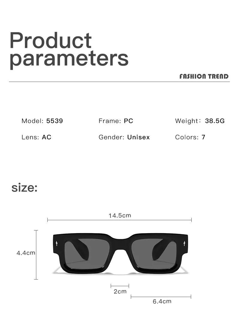 New Men Square Frame Sunglasses Luxury Brand Designer Sun Glasses Retro Trendy Shades UV400 Unisex Women Glasses
