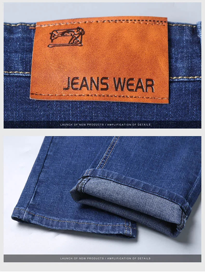 2026 Spring Autumn New Mens Black Blue Pants Pure Color Stretch Jeans Street Casual Slim Fit Trousers Male Wash Jeans for Men