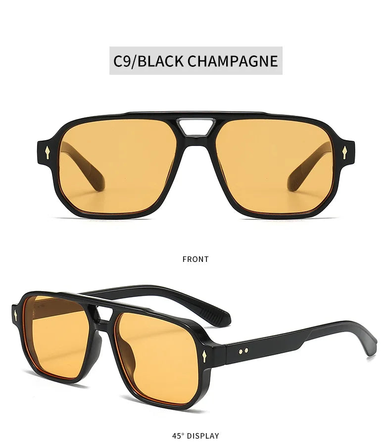 New Retro Double Bridge Square Sunglasses For Women Men Fashion Luxury Design Rivets Sun Glasses Trending Shades UV400 Eyeglasse