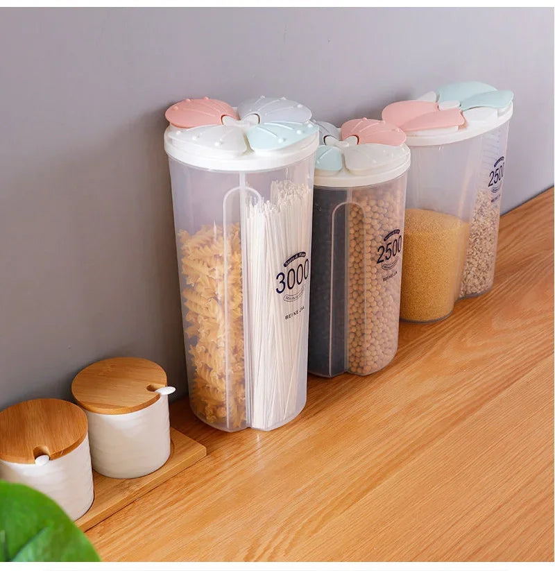 Grain Food Storage Tank and More: Kitchen Storage Box with Moisture-Proof Sealed Cans and Multi Grid Large Capacity Organizers