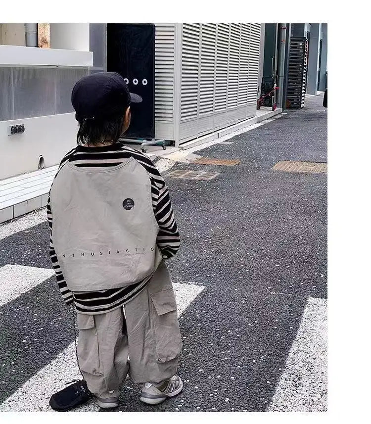 Boys Sets Sweatshirt Pants Two-piece Suits Children's Clothes Spring Autum Korean Fashion Round Neck Pullover Cargo Pants Suits