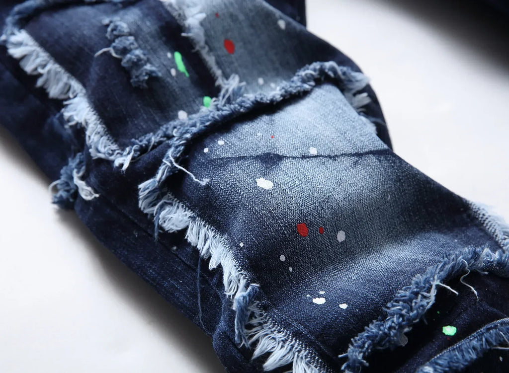 Men Ripped Skinny Denim Jeans Blue Holes Jeans Italian Style Stretch Denim Pants High Quality Male Slim Fit Denim Trousers  38