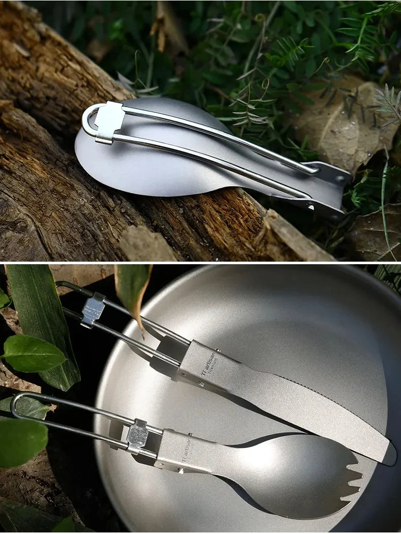 Tiartisan Titanium Foldable Cutlery Portable Outdoor Camping Tableware Hiking Folding Fork Spoon Knife