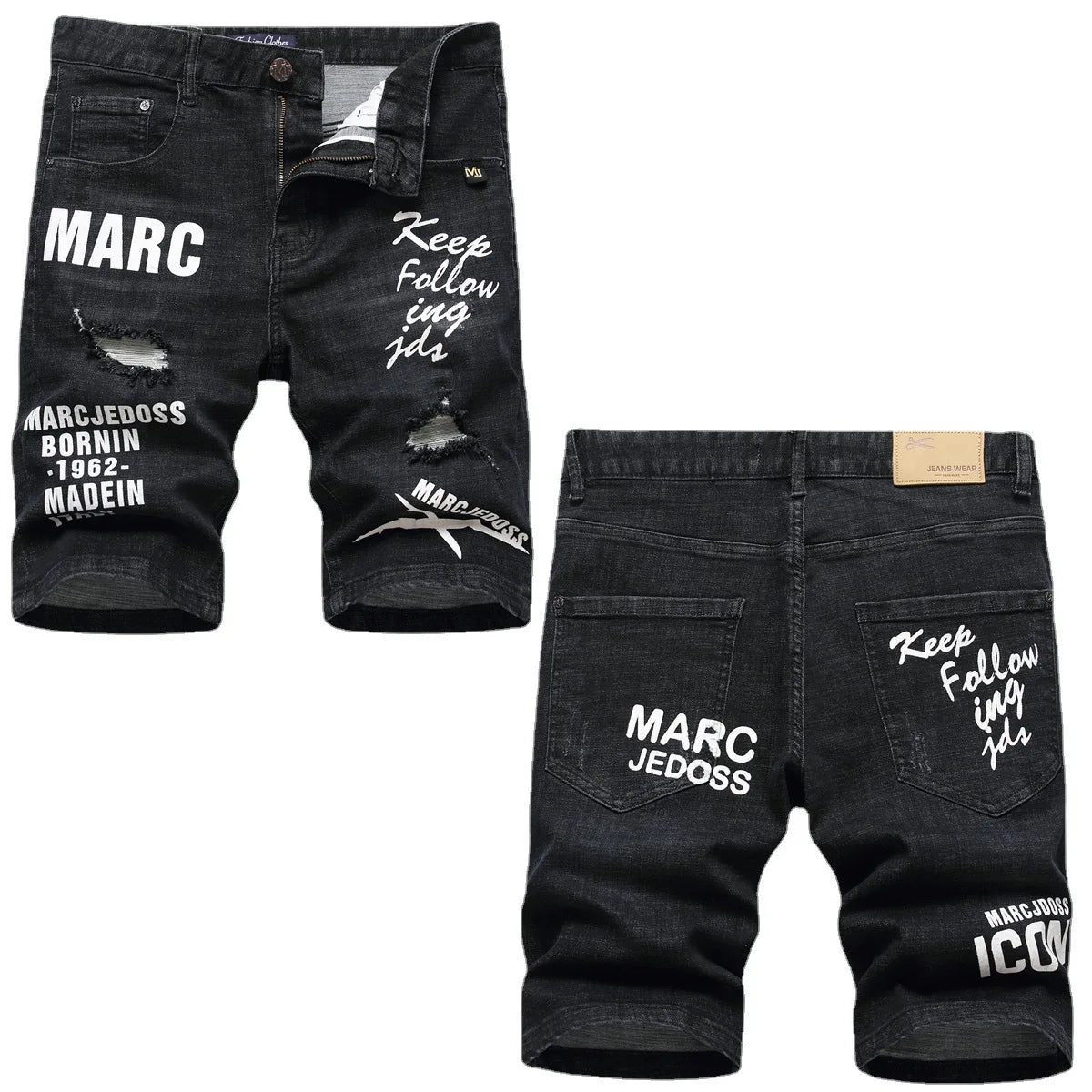 Men Summer White Ripped Denim Shorts Male Holes Short Jeans New Fashion Streetwear Stretch Jeans Shorts Pants Srtaight Fit Jeans