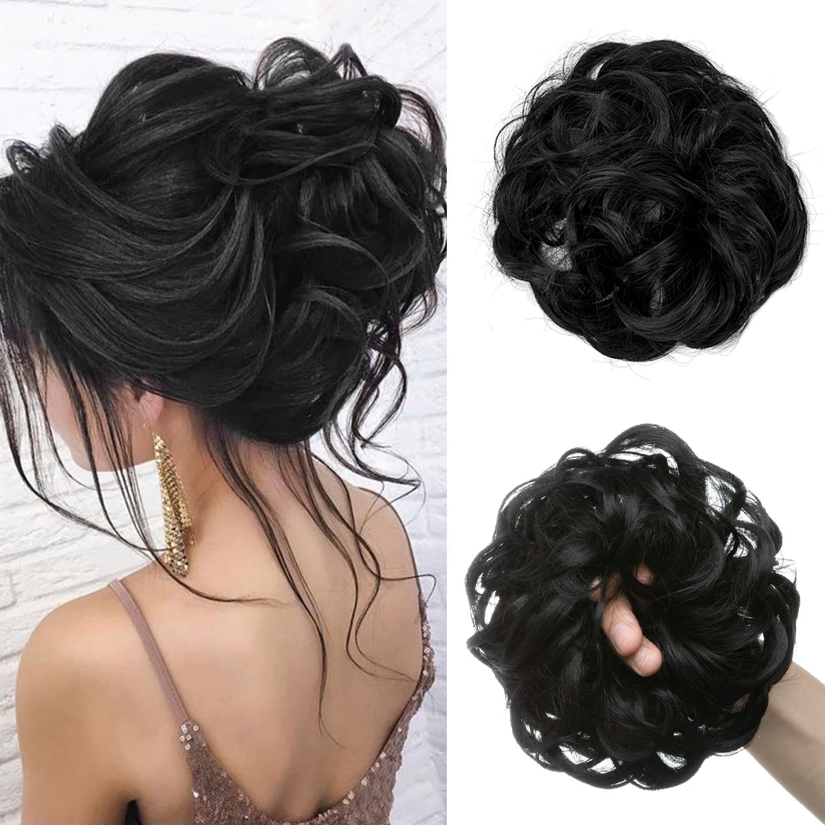 Synthetic Messy Updo Chignon Premium Big Curly Elastic Hair Scrunchies Hairpieces Donut Updo Blonde Brown Hair Pieces For Women