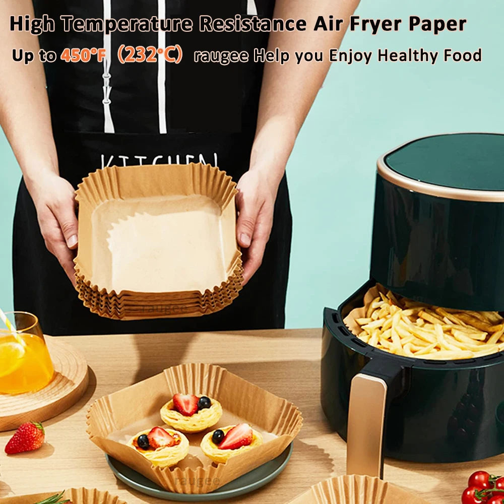 Air Fryer Liners Disposable 100pcs Parchment Paper Square Liners Round Liners Free of Bleach Non-Stick Oil-proof and Waterproof