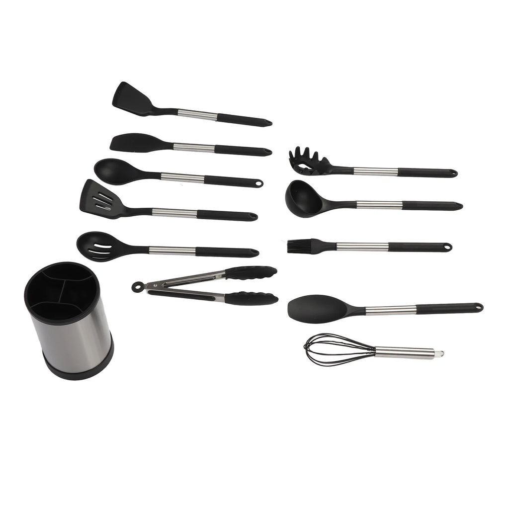 Kitchen Utensils Set Silicone Stainless Steel Handle Non Slip Heat Resistant Cooking Utensils Set for Home Apartments