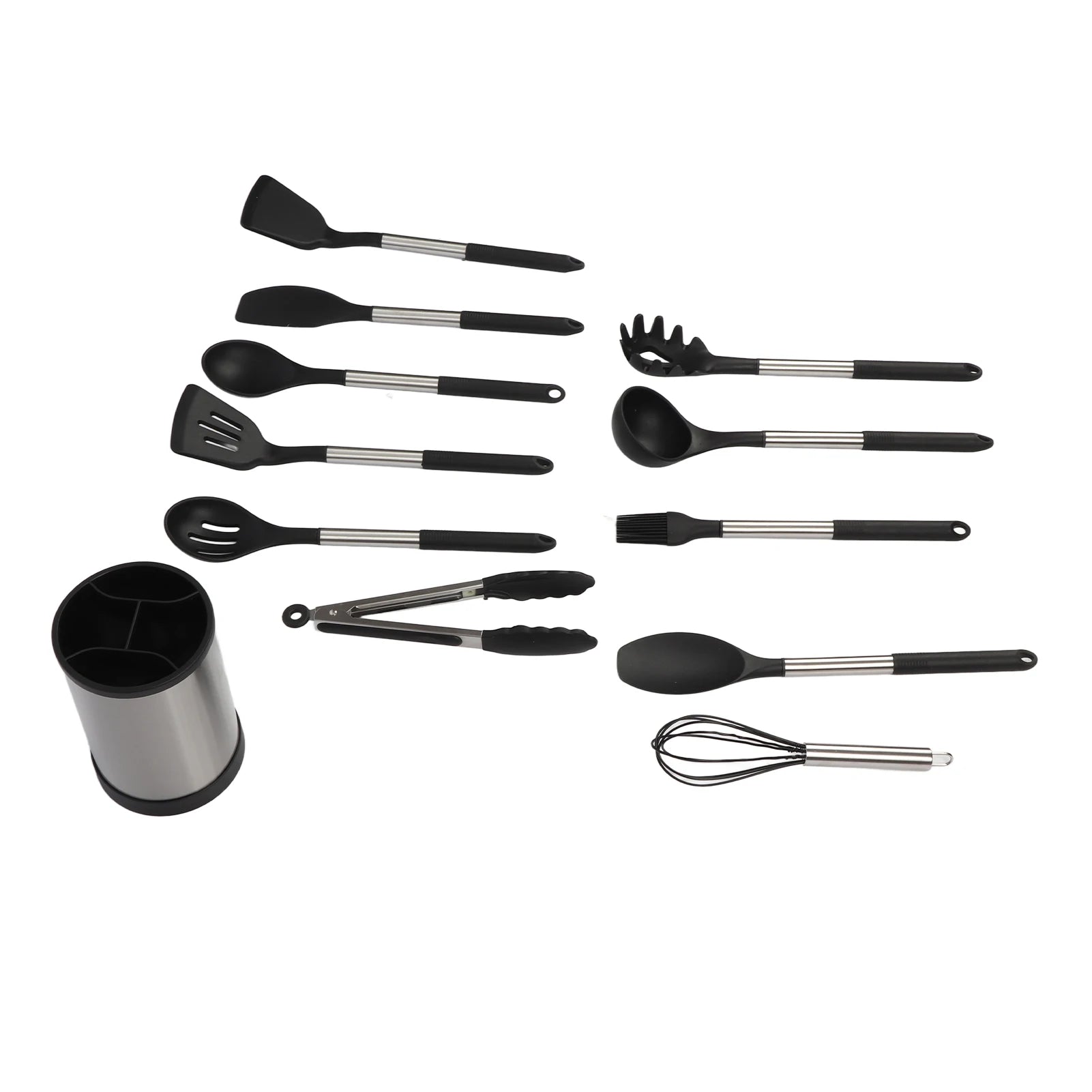 Kitchen Utensils Set Silicone Stainless Steel Handle Non Slip Heat Resistant Cooking Utensils Set for Home Apartments