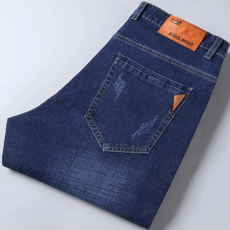 Men Fashion Straight Jeans Mens 2025 New Stretch Slim Fit Pants Comfortable Soft Business Denim Trousers Male Brand Clothing