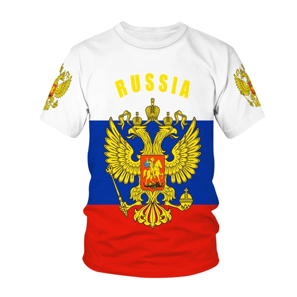 Russia Men's T-shirts Casual Fashion Summer New Russian Flag Short Sleeved Tops Tees Men's Clothing Oversized T-shirt Streetwear