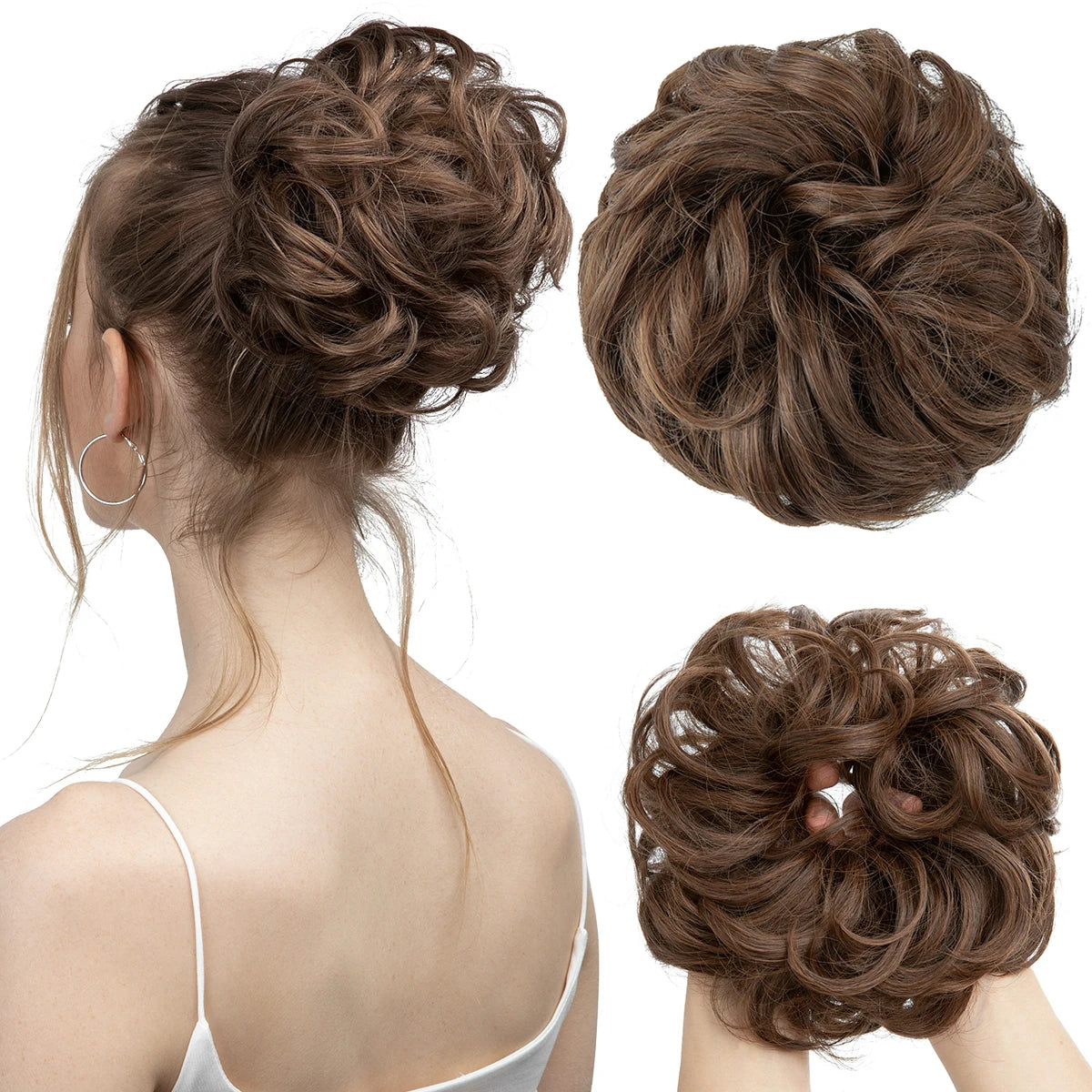 Synthetic Messy Updo Chignon Premium Big Curly Elastic Hair Scrunchies Hairpieces Donut Updo Blonde Brown Hair Pieces For Women