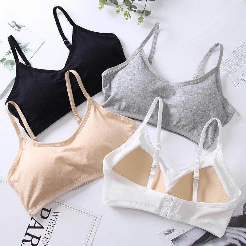 Cotton Bra for Women Fixed Pads Sports Shockproof Underwear Seamless Solid Back Closure Female Lingerie