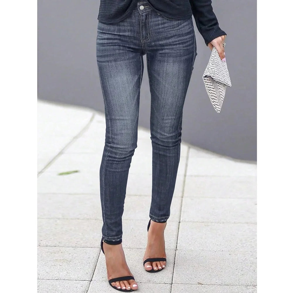 Women Newest Slim Stretch Jeans Solid Color Skinny Pencil Pants Ladies Full Length Denim Jeans