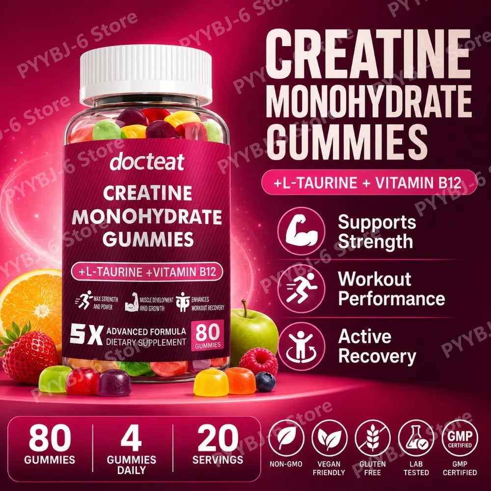Creatine Monohydrate Gummies 80 Count with Taurine Vitamin B12 Chewable Sports Nutrition Supplement for Muscle & Energy Support