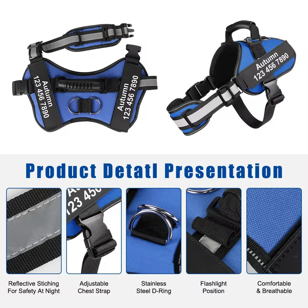 Harness For Dogs Breathable Adjustable Dog Vest Harness Pet NO PULL Vest Reflective For Medium Large Dog With Name Collar Patch