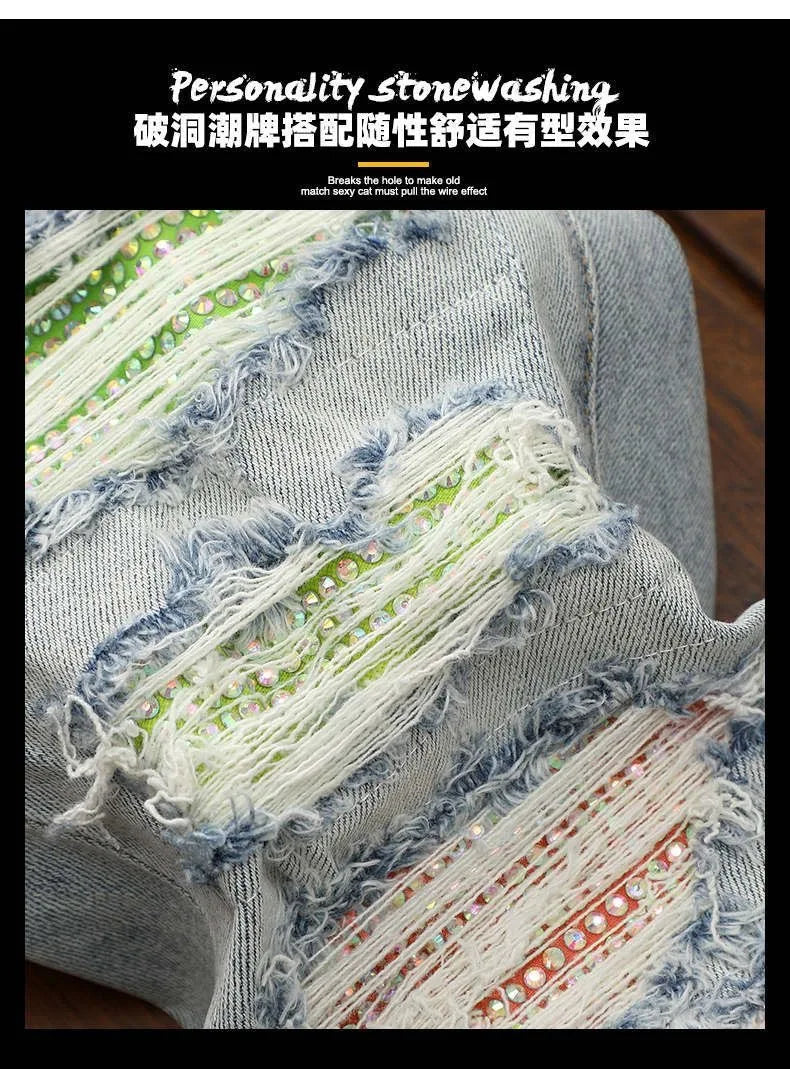 Spring and Autumn New Fashion Trend Sports Ripped Stretch Straight Leg Jeans Men's Casual Slim Breathable High-Quality Jeans