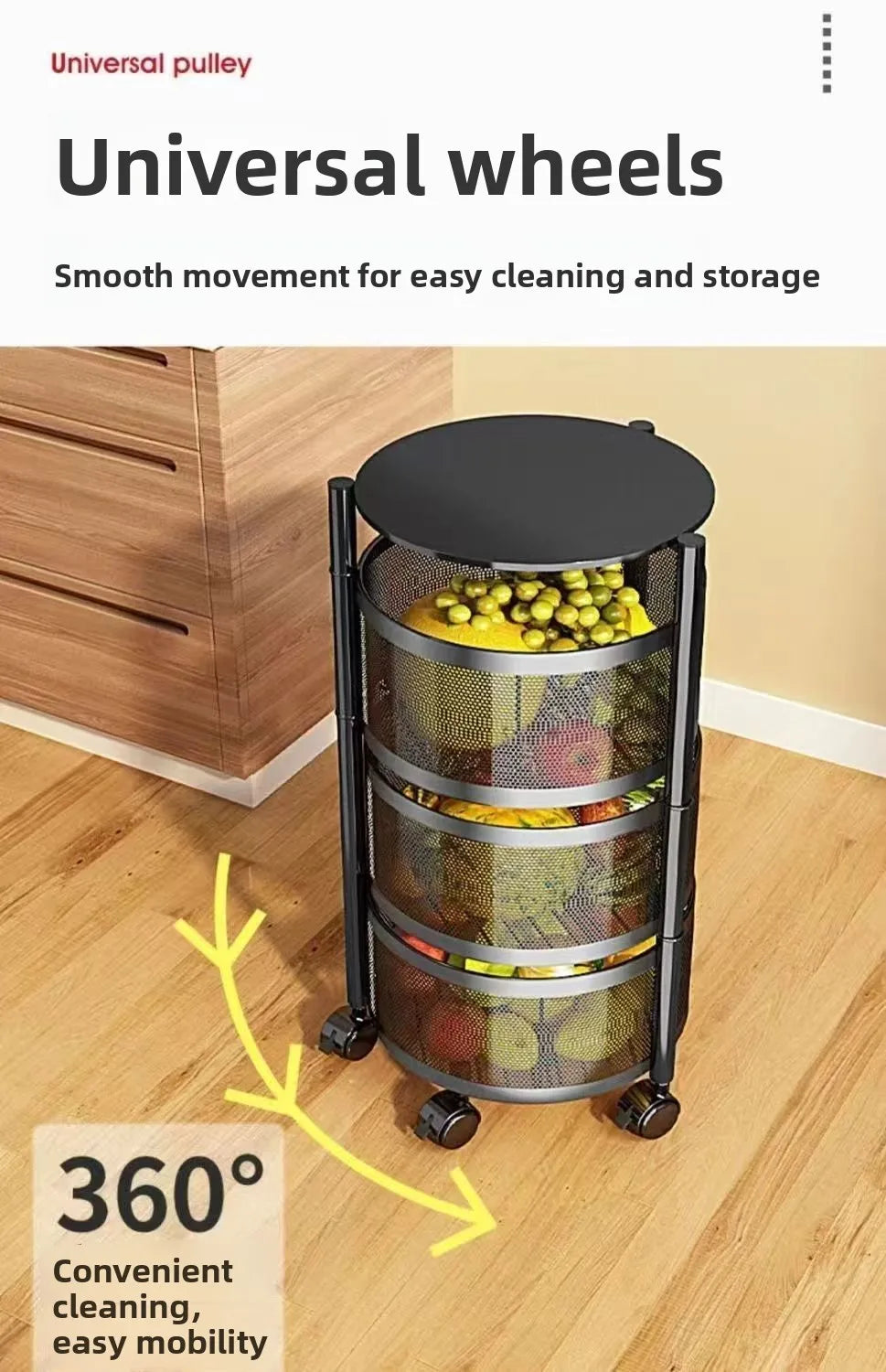 Home Use Rotating Multi-Layer Mobile Storage Ra Frie  Vegetable Fruit Storage elf Kitchen Organization No Installation