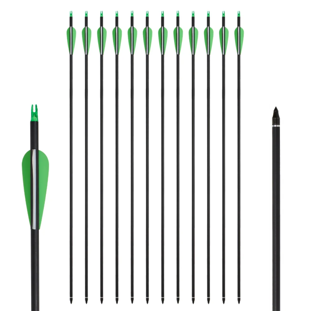 Toparchery 31.5"Carbon Arrow Spine 500 for Compound/Recurve Bow/Arrow Outdoor Archery Shooting Hunting Accessories(6/12/24pcs)