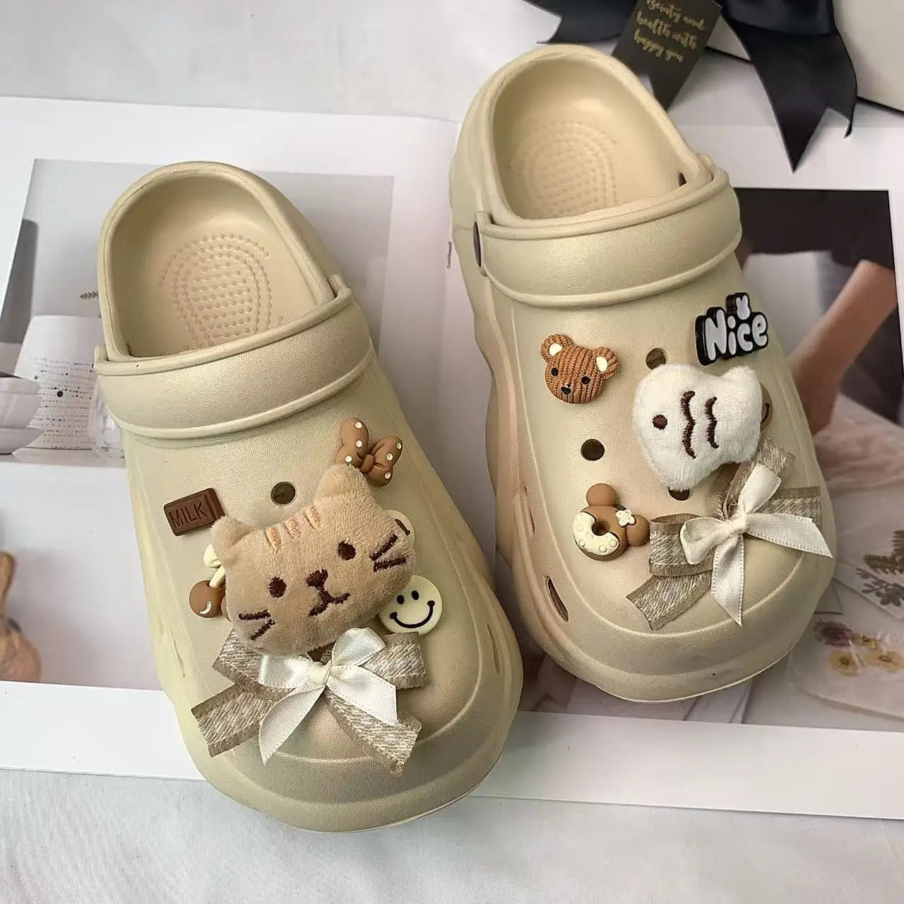 New Style Women's Clogs, Fashionable Cloud-Heel Thick-Soled Sandals for Summer, Made of Lightweight Eva Material, Comfortable Catfish-Patterned Set of Thick-Soled Sandals