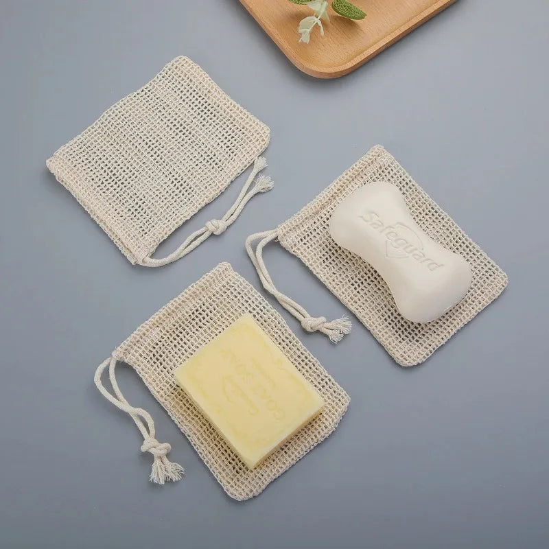 Eco-Friendly Handmade Natural Cotton Soap Saver Bag Mesh Soap Pouch for Body Cleansing And Skincare