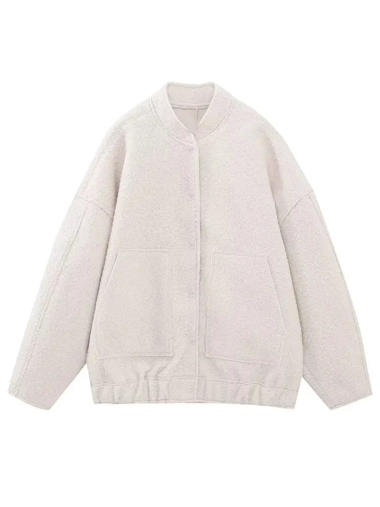HH Women's Elegant Solid Coat Button Long Sleeve Pocket Bomber 4-Color Jacket Female Spring Casual Loose Streetwear Coats