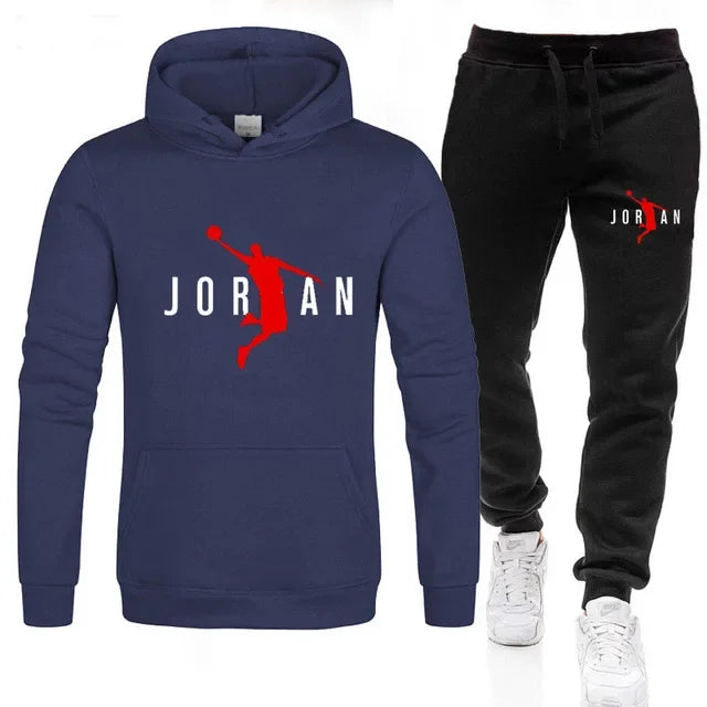 Autumn and winter new men's hooded sweatshirt casual set, outdoor fitness long-sleeved men's pullover + pants two-piece set