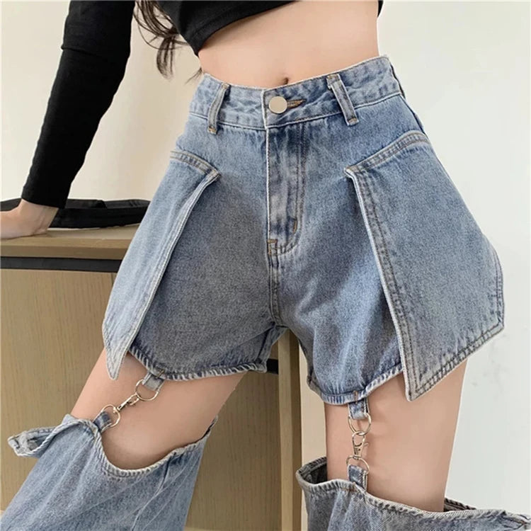 Women Straight Leg Ripped Jeans For Women Fashion Loose Hole Streetwear Women High Waist Pants Hole Denim Trousers